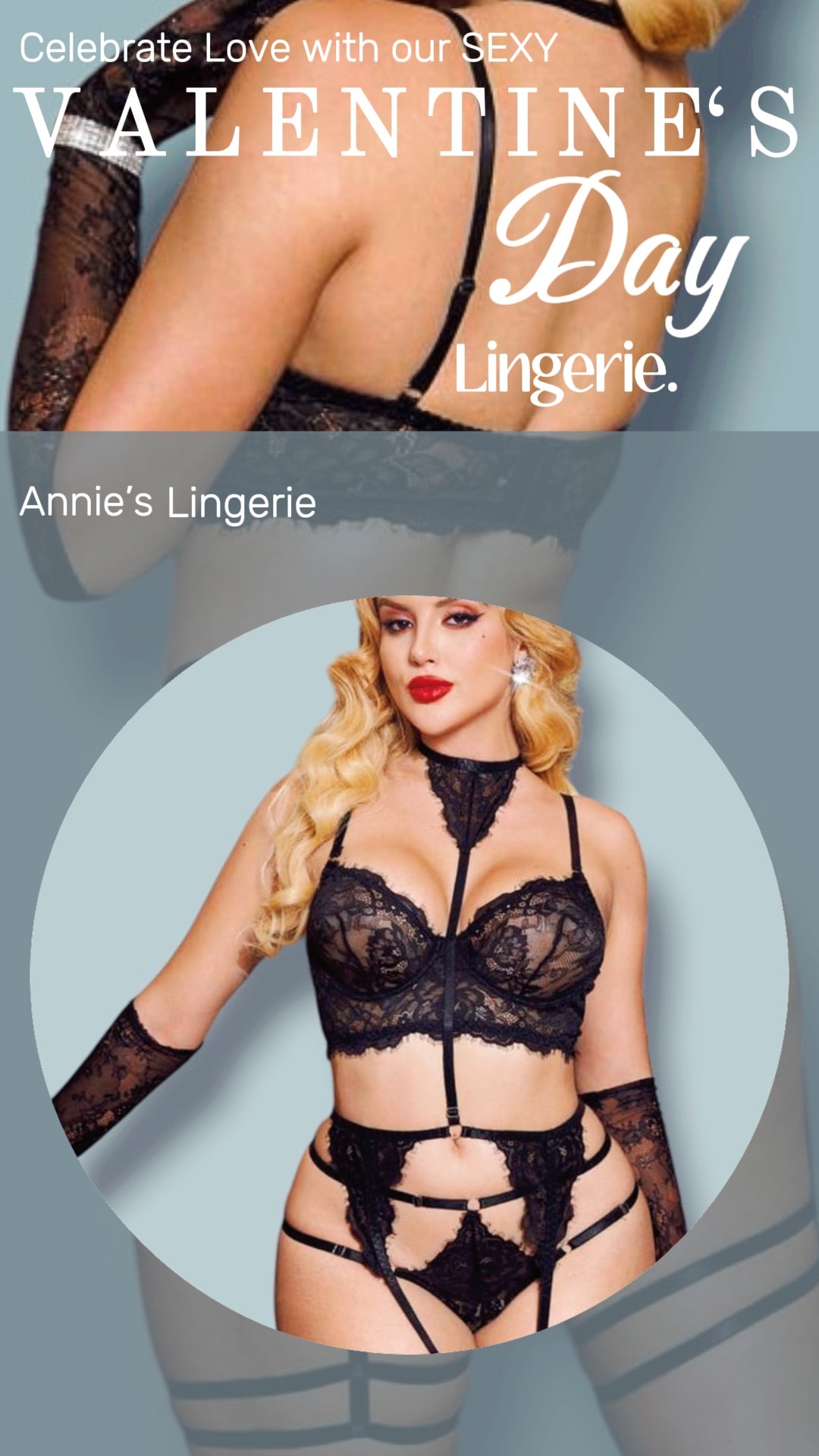 Black Lace Choker Lingerie Set, Gloves Not Included.