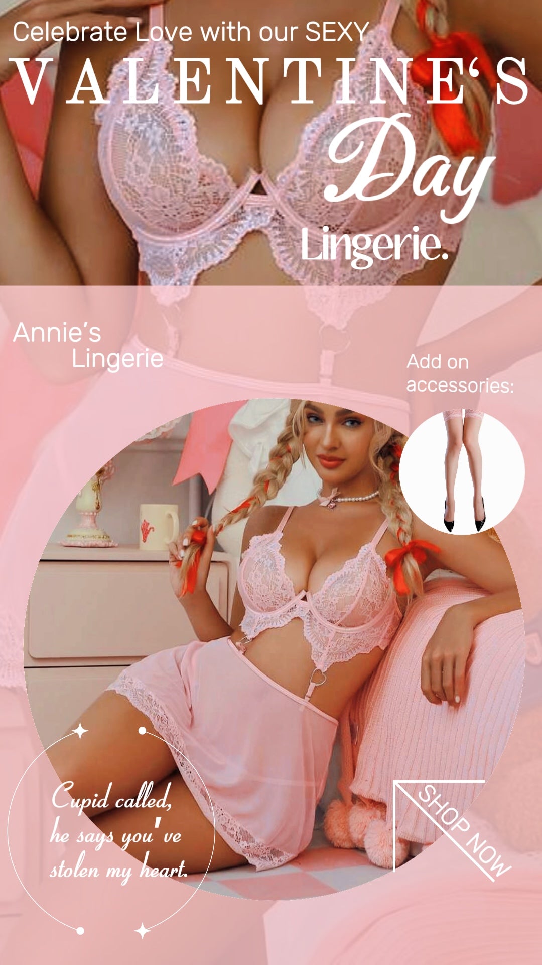 Lace & Mesh Lingerie Set With Heart Accessories