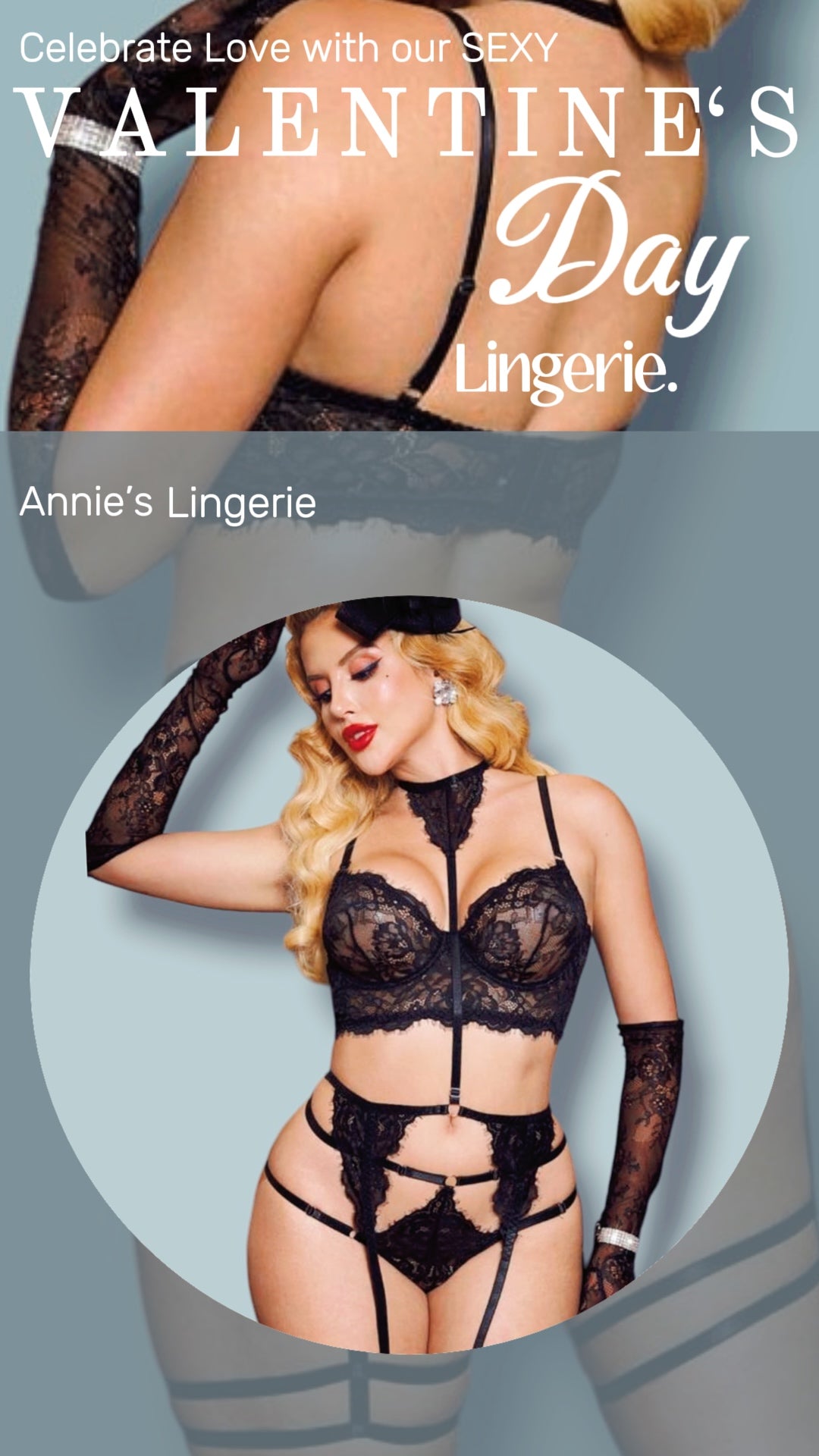 Black Lace Choker Lingerie Set, Gloves Not Included.