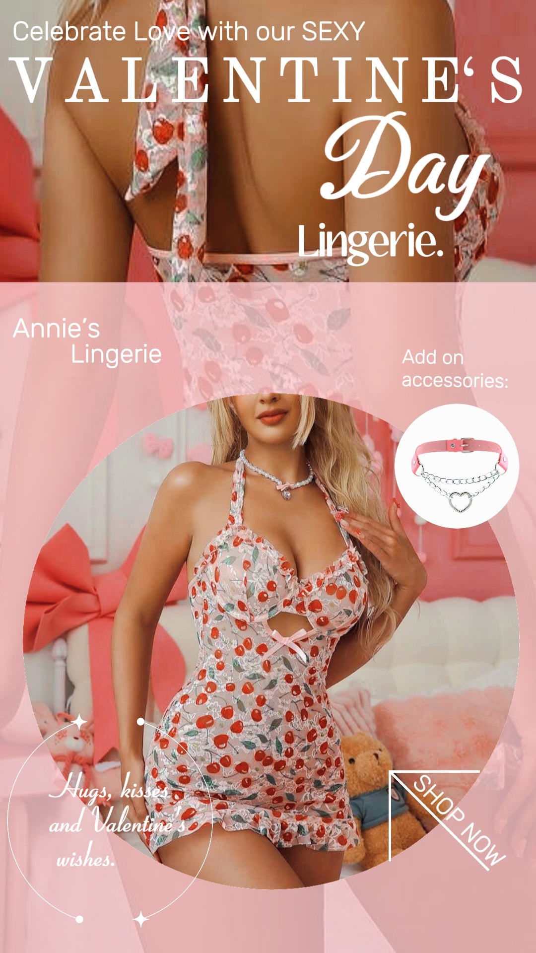 Cherry Print Lace Nightgown