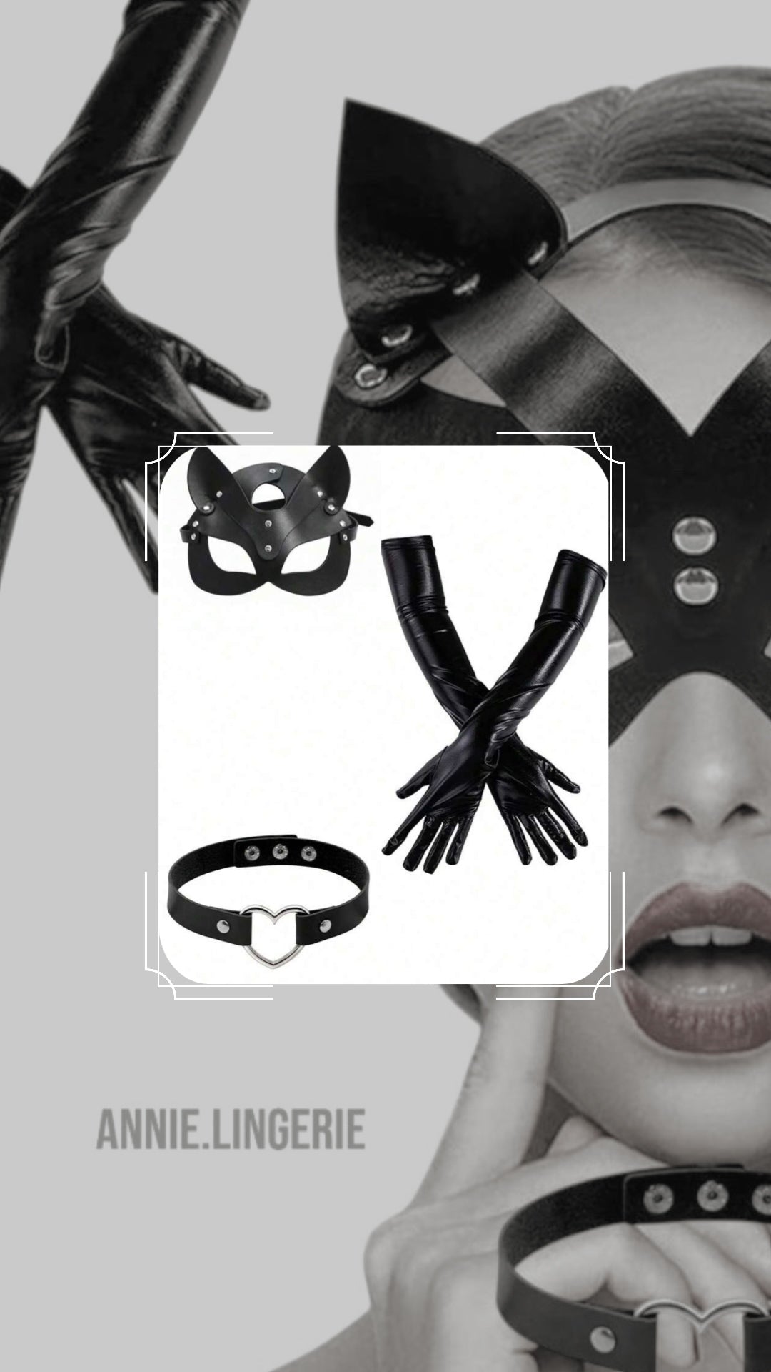 Kitty Mask With Choker & Leather Gloves