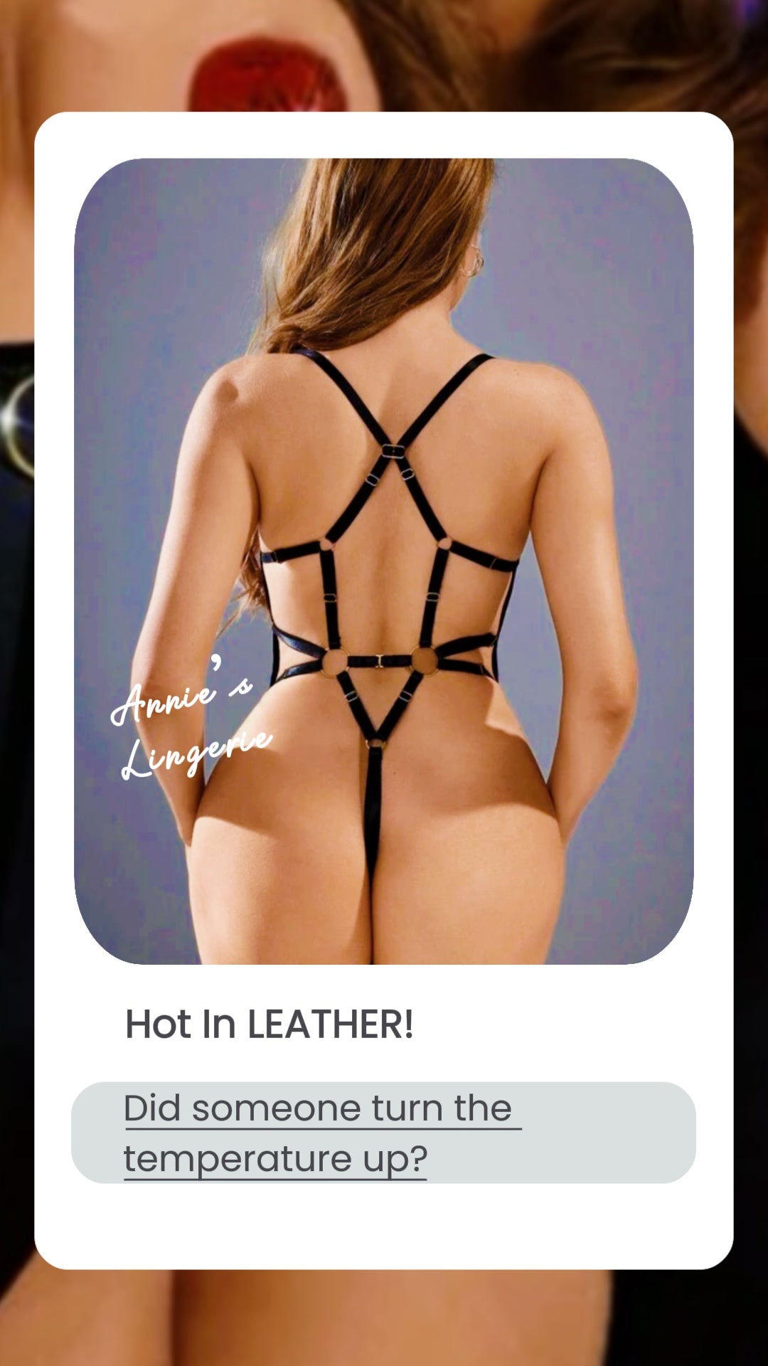 Cup-Less Leather Bodysuit With Red Nipple Covers.