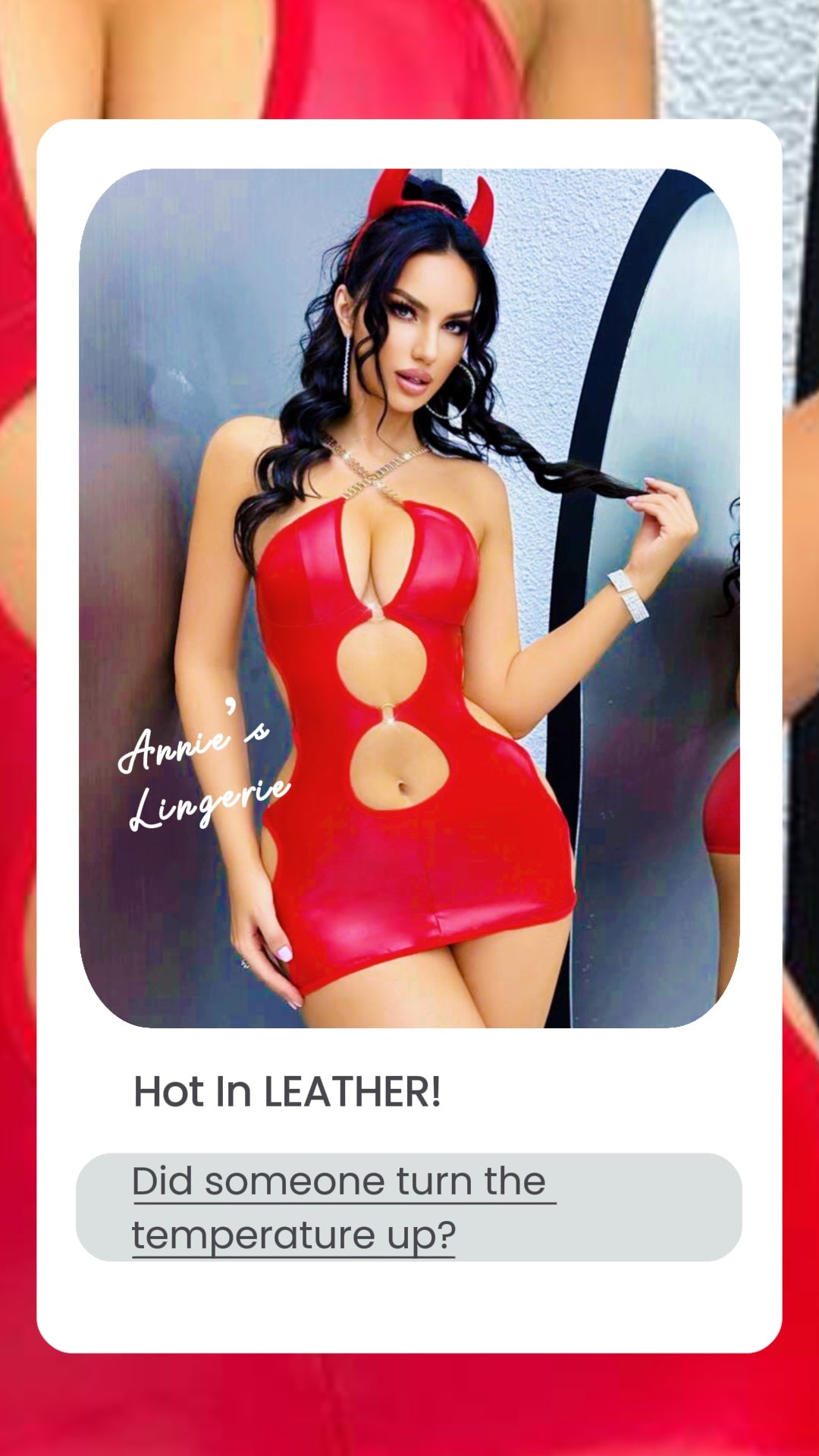 Red Leather Dress With Chain & Headband.