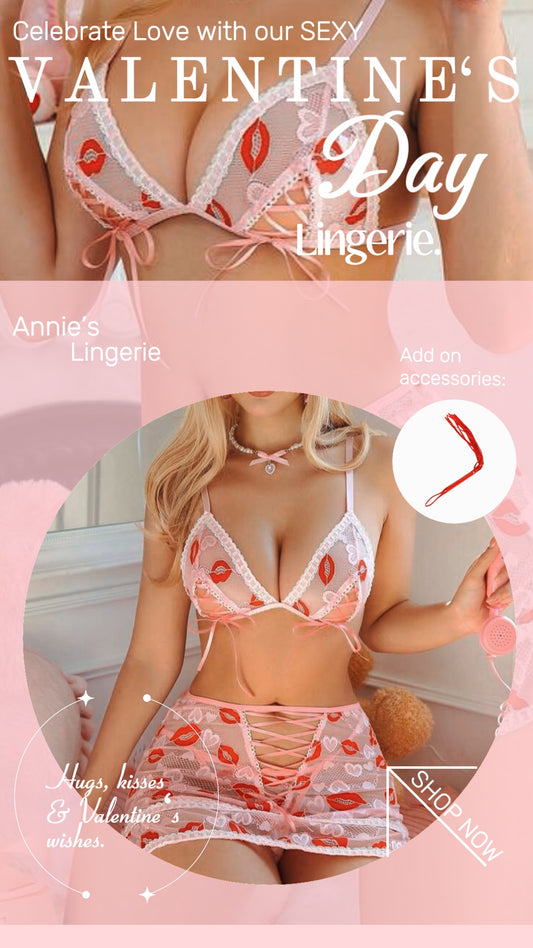 Red Lips Skirt Lingerie