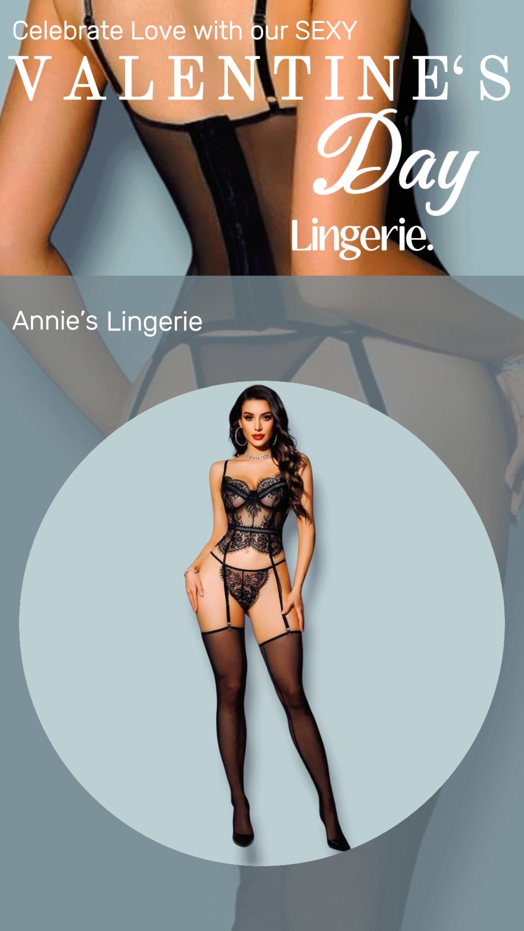 Black Lace Corset With Belt & Over The Knee Socks Lingerie Set.